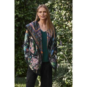 Johnny Was Joan Cozy Sherpa Jacket Monarch Hood Reversible Floral Black Green NW